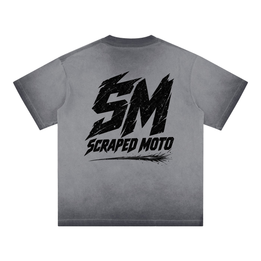 GREY REVERSE DYE SCRAPED MOTO TEE