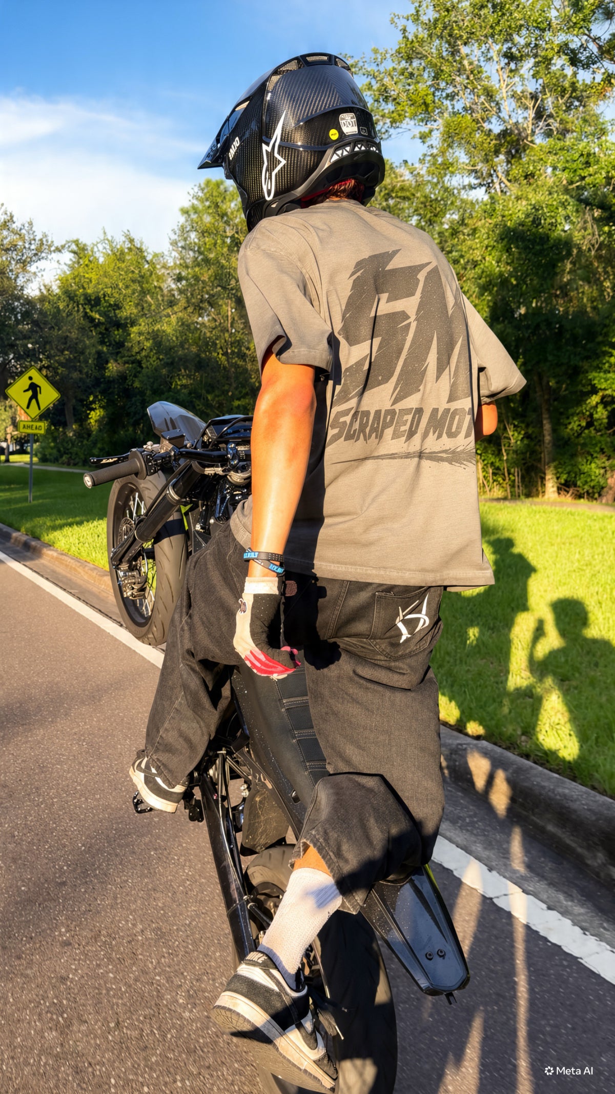 GREY REVERSE DYE SCRAPED MOTO TEE